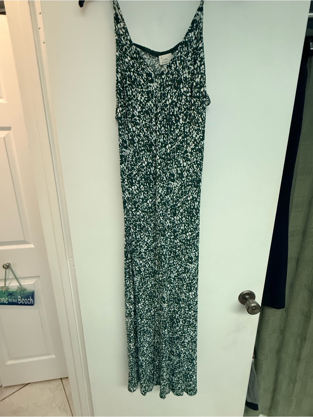 “ A New Day “ Black, Green and White Daisies Maxi Dress with Spaghetti Straps